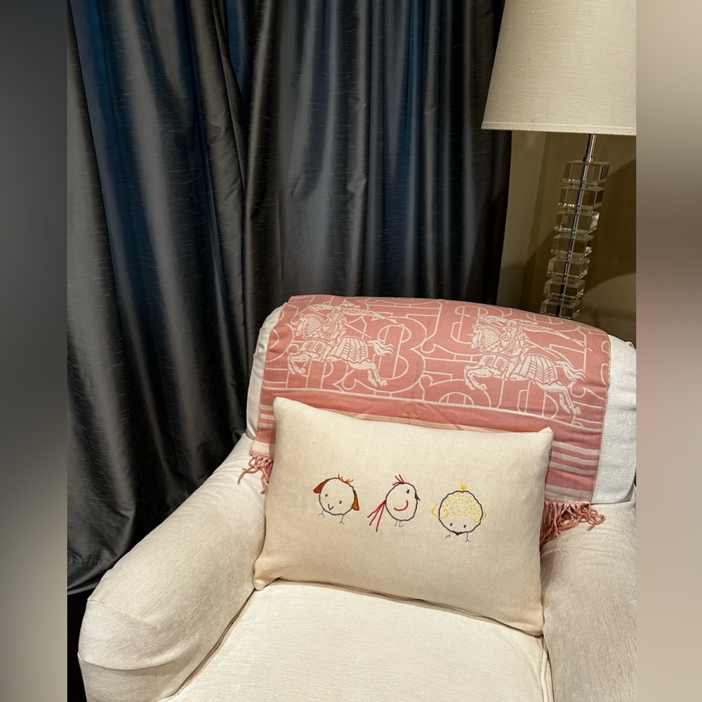 Decorative Fluff Down Cushion with 3 Cute Embroidered Chics on the cover